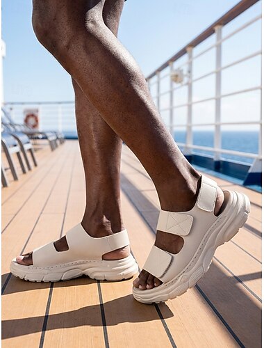 Sandali da pescatore bianchi da uomo - scarpe estive leggere e comode a punta aperta - calzature casual per isole e crociere, ideali per viaggi, passeggiate sul ponte e tempo libero durante le vacanze.