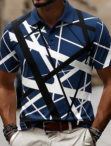  Per uomo Geometrico Polo Manica Corta Magliette polo Camicie con Colletto Casual Athleisure Stampa 3D Bottoni Tessuto retato traspirante Estate Primavera Blu Rosso Grigio