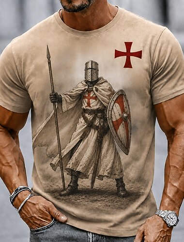  Férfi Keresztes Lovagok Križ Póló Rövid ujjú póló 3D nyomtatás Terített nyak Ing Vallásos Napi Utca Szabadság Barna Khakizöld Minden évszak Ruházat S M L XL XXL XXXL