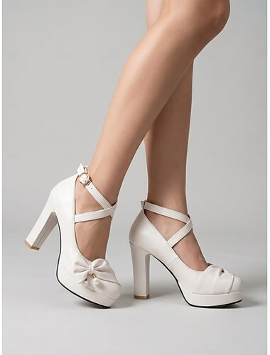  Scarpe da donna bianche con plateau e tacco alto - eleganti scarpe da sposa per matrimoni in giardino