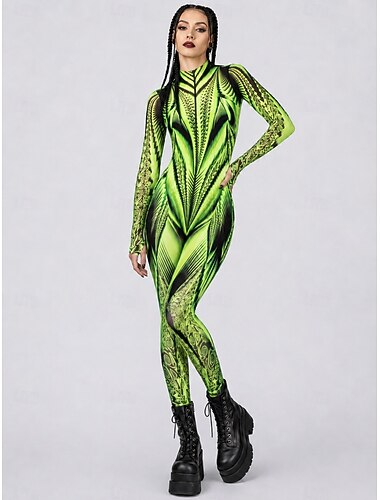  combinaison Costume grenouillère Impression Combinaison Intégrale Femmes Rave Graphique Abstrait Costume pour Festival de Musique Soirée Boîte de Nuit Halloween Carnaval Enfant Adulte