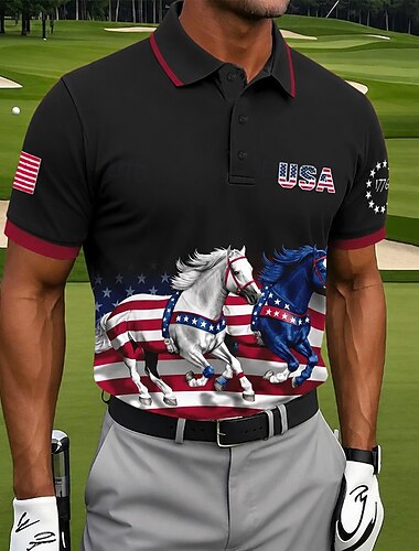  2026 250e Amerikaanse mannen US Flag golf sports Polo-shirts korte mouwen Polo-shirts collared shirts casual athleisure dagelijkse kleding 3D-print knopen ademend gaas zomer lente blauw zwart