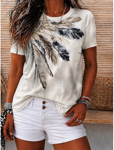  Dames T-shirt Afdrukken Bloemig Grafisch Geometrisch Vintage Stijlvol Casual Korte mouw Strakke ronde hals V-hals Ronde hals Normale tops Casual Dagelijks Weekend blauw Wit Lotuswortelroze Lichtgroen