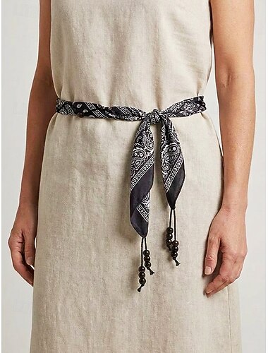  Damesriem van polyester met bohemian print, een veelkleurige stoffen strikband, een accessoire voor dagelijks gebruik, casual outfits, vakantie en lichte zakelijke gelegenheden.