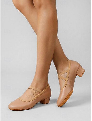  scarpe da ballo jazz da donna color cammello – ballerine basse con tacco basso e suola divisa, con cinturini elastici e suola divisa per balli da sala, moderni &pratica in studio