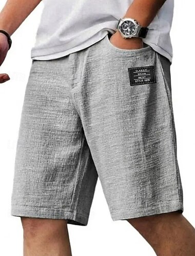  Homens Calção Shorts de linho Shorts de verão Shorts de praia Com Cordão Bolsos Cintura elástica Tecido Conforto Macio Comprimento do joelho Diário Ao ar livre Praia Férias Moda Cáqui Preto Sem