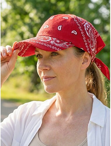  Dames bandana baseballpet, ademende polyester zonnehoed met strik aan de achterkant, hoofddoek met paisleyprint, ideaal voor zomerse strandvakanties, paardrijden, kamperen en casual