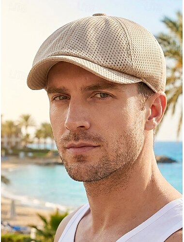  Cappello da uomo traspirante in rete, leggero cappello estivo da golf, berretto piatto regolabile stile newsboy per occasioni casual, viaggi, attività all'aperto, vacanze, pesca, cappelli da papà,