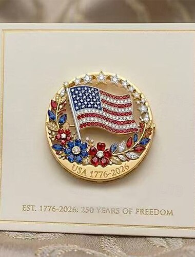 Broche émaillée commémorant le 250e anniversaire des États-Unis, représentant le drapeau américain et ses étoiles rouges, blanches et bleues patriotiques. &fleurs, commémoratif États-Unis 1776-2026