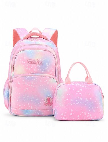  Rugzakset met pastelkleuren voor meisjes, ruime schooltas van polyester met meerdere compartimenten en lunchtas. &Trolleyhoes, schattige reistas voor de start van het schooljaar