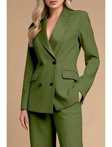  Dames 2-delige pakken Formeel Bruiloft gast Stretch crêpe Elegant Vintage minimalistische Lange mouw Tot de grond Piek revers Dubbele rij knopen