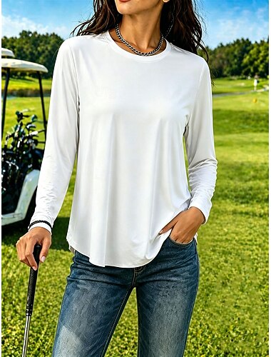  Mujer Dispersor de humedad Secado rápido Camiseta Tee Sensación de frescura Elegante Clásico Manga Larga Cuello Barco Tops regulares Casual Diario Gimnasia Negro Blanco Rosa Gris Verano Primavera