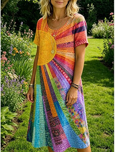  Per donna Abito al ginocchio Abito a Tubino Vestito T-Shirt Casual Vestibilità regolare Floreale Grafico Manica Corta Girocollo Giallo Rosa Vino Arancione Estate Primavera