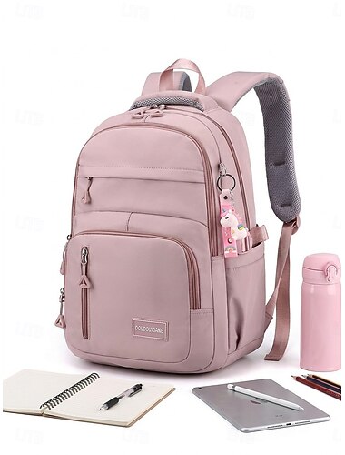  Mochila escolar multibolsillos para adolescentes, mochila ligera para portátil con gran capacidad de almacenamiento, bonita mochila de estilo coreano para el instituto, la universidad y los viajes diarios.