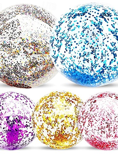 Confezione da 5 palloni da spiaggia gonfiabili glitterati, [dimensioni] pollici, palloni trasparenti con coriandoli e paillettes scintillanti per feste estive in piscina e in spiaggia, giocattoli