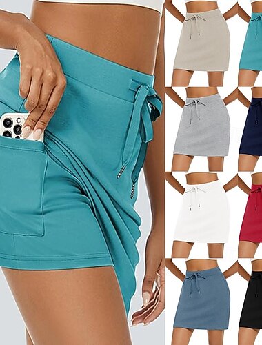  Dames Tennis- en golfrokken Basic Casual Tot de knie Hoge taille Rokken Rekbaar blauw Haze blauw Zwart Wit Zomer