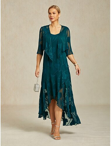  Mulheres Vestido Longo Vestido plissado Elegante Diário Férias Convidado do casamento Renda Multi Camadas Normal Floral Sem Manga Manga Curta Decote U Caçador Verde