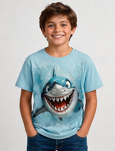  Ragazzi 3D Grafico Animale Squalo Maglietta 3D Manica Corta Stampa 3D Estate Primavera Esagerato Designer Bambini 4-12 Anni Feste Vestibilità regolare