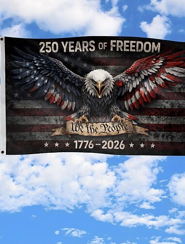  250-årsjubileumsflagga USA 3x5 fot, tryckt på båda sidor, 250 års frihetsflaggor, amerikansk 250-årsjubileumsbanderoll, amerikansk flagga med örn