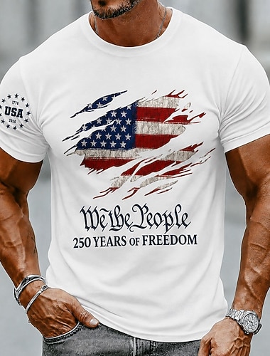  4 juli 2026 250:e Herr USA: s flagga T-shirt Kortärmad T-shirt 3D-tryck Rund hals Skjorta Patriotisk Dagligen Festival Svart Vit Rubinrött Sommar Vår Kläder S M L XL XXL XXXL