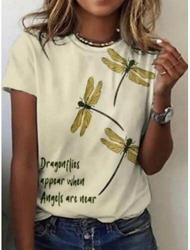  Mulheres Camiseta Imprimir Gráfico Animal Vintage à moda Clássico Manga Curta Gola Redonda Decote Redondo Tops regulares Casual Diário Final de semana Azul Preto Damasco Verão Primavera Outono