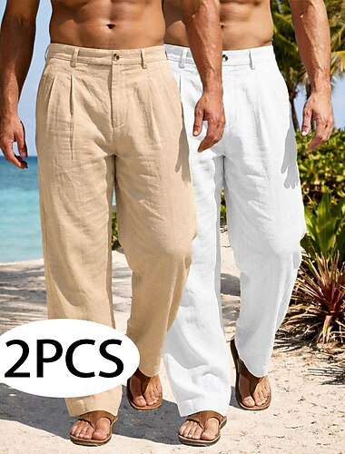  Per uomo Pantaloni di Lino Pantaloni Pantaloni Eleganti Pantaloni Estivi Pantaloni Larghi Tasca Gamba Dritta Semplice Comodità Traspirante Lunghezza intera Quotidiano All'aperto Affari Vacanza Moda