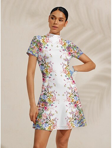  Dames golf jurk Wit Korte mouw Jurken Dames golfkleding kleding outfits draag kleding