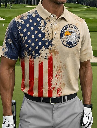  Ziua Independenței Americane Bărbați Drapelul SUA american Golf Tricouri polo Manșon scurt Tricouri de polo Rever Casual Îmbrăcăminte Atletică Ținuta de festival Imprimare 3D Nasturi Vară Primăvară