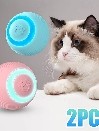 2 bolas interativas para treinamento de gatos, bolas elétricas com movimento automático para gatinhos, com luz, recarregáveis via USB, brinquedo mágico inteligente para animais de estimação.