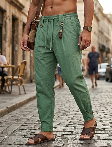  Per uomo Pantaloni Pantaloni casual Coulisse Elastico in vita Semplice Comodità Morbido Lunghezza intera Casuale Quotidiano All'aperto Moda Streetwear Cachi Nero Micro-elastico