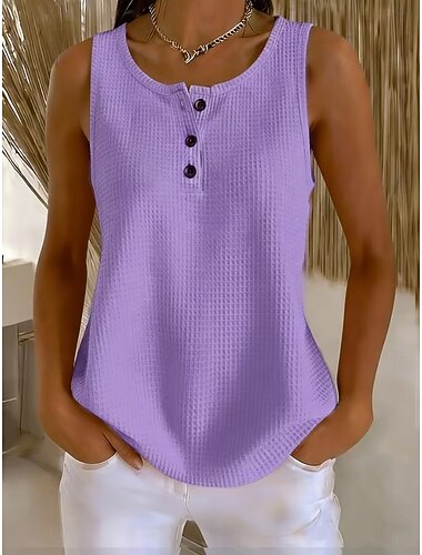  Dames Wafel Shirt Effen Kleur Actief Vintage Dagelijks Mouwloos Croptops Casual Dagelijks Feestdagen Wit Paars Groen Zomer Lente