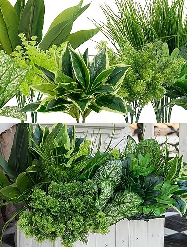  9 künstliche Buchsbaumzweige (UV-beständig) für den Außenbereich, künstliche Sträucher aus Kunststoff für Hängeampeln, Veranda, Balkonkasten, Garten, Landhausstil, Hochzeiten und als Dekoration für