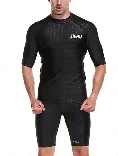  Conjunto de protección contra erupciones y pantalones cortos de baño para hombres upf50 + traje de baño de manga corta de secado rápido traje de baño de 2 piezas natación surf atlético color sólido