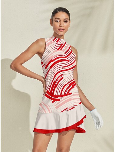  Dames golf jurk Rood Mouwloos Dames golfkleding kleding outfits draag kleding