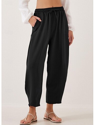  Damen Freizeithose Urlaub Sport Stilvoll Knöchellang Hohe Taille Einfarbig Kordelzug Komfort Lässig Täglich Aprikose Khaki Grau Schwarz Sommer Frühling Lässiger Schnitt
