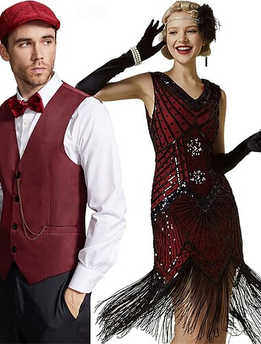  Roaring jaren '20 Jaren 1920 Flapper jurk Outfits Vest The Great Gatsby Heer Bruiloftsgast Pailletten Kwastje Kostuum Voor heren Dames Nieuwjaar Maskerade Schoolfeest Feest speakeasy Volwassenen