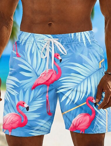  Voor heren Flamingo Kokosnootboom Lange zwembroeken Badpakken Zwembroeken Boardshorts Medium Taille Hawaii Dagelijks Strandvakantie Zijzakken Mesh voering Elastische tailleband met trekkoord Ontwerper