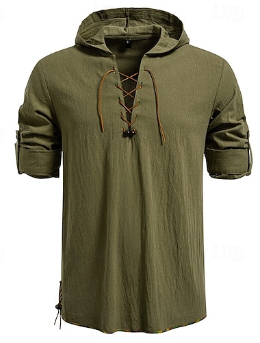  Medieval Renascentista Camisa Manga Comprida Viking Textura com aparência de linho Fantasia Homens Dia Das Bruxas Carnaval Espetáculo LARP Ren Faire Adulto Camisa