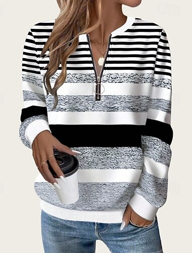  Mujer A Rayas Retazos Sudadera tipo jersey Tops casuales Primavera Otoño Cremallera Manga Larga Resistente al Viento Suave Transpirable Senderismo Corriendo Rutina de ejercicio Azul Piscina Negro Rosa