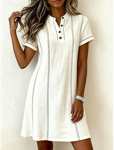  Per donna Abito al ginocchio Abito a Tubino Vestito Casual Elegante Vacanza Casual Vestibilità regolare Grafico A righe Manica Corta Collo Alto Blu Bianco Rosa Beige Estate Primavera