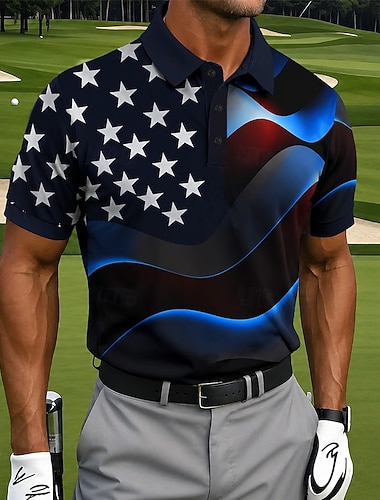  4 luglio 2026 250° Per uomo Bandiera Americana Golf Polo Sportivi Manica Corta Magliette polo Camicie con Colletto Casual Athleisure Abbigliamento quotidiano Abbigliamento da festa Stampa 3D Bottoni