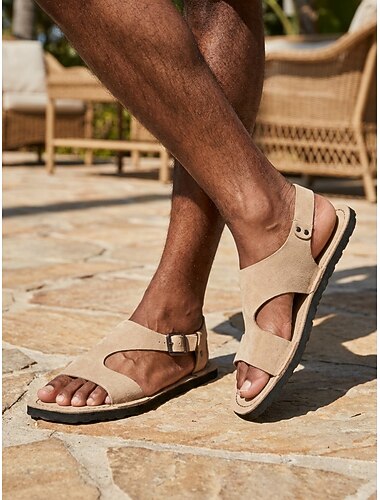 Sandali da uomo beige con anello per le dita, leggeri e comodi, ideali per l'estate, perfetti per resort all'aperto, vacanze, viaggi, tempo libero e giornate calde.