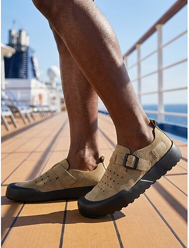  Sandali da pescatore da uomo color cuoio - scarpe estive comode e traspiranti con intagli - calzature casual per isole e crociere, ideali per vacanze, passeggiate sul ponte e tempo libero nella stagione calda.