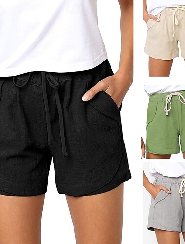  Damskie Bawełna Szorty Moda Moda miejska Codzienny Krótki Wysoka talia Równina Kieszeń Elastyczny pas Wygodne Komfort Miękka Elastyczny Na zewnątrz Urlop Ulica Ciemnoszary Morelowy Khaki Czarny Lato