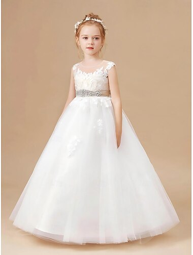  Abito da ballo Lunghezza al pavimento Abito da damigella d'onore bambina Prima comunione Ragazze Abito da ballo carino Raso con Applicazioni Elegante Misura 3-16 anni