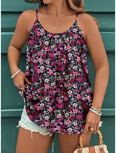  Damen Bluse Druck Rückenfrei Blumen Grafik Pflanzen Bohemien Vintage Tropisch Ärmellos Träger Normale Oberteile Lässig Täglich Schwarz Rote Sommer Frühling