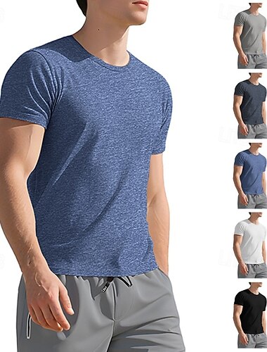  Herr Solid färg T-shirt för jogging Kompressionströja Atletisk skjorta Sport topp Sommar Vår Klassisk Kortärmad Snabb tork Lättvikt Fuktabsorberande Andningsfunktion Gymträning Gång Joggning Svart