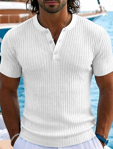  Herre T-skjorte Kortermet Helfarge Mote Designer Fritid Lapper Fargeblokk Lomme med glidelås Genser Halv glidelås Henley Avslappet Daglig utendørs Sommer Hvit Grå Vin Henley T-skjorte