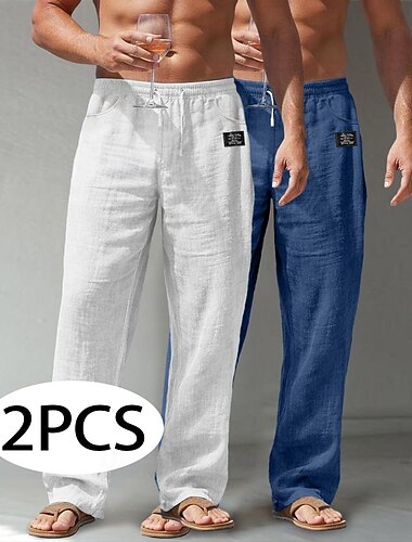  Per uomo Pantaloni di Lino Pantaloni Pantaloni Estivi Pantaloni Larghi Pantaloni da Spiaggia Ricamato Elastico in vita Gamba Dritta Semplice Comodità Confortevole Lunghezza intera Casuale Quotidiano