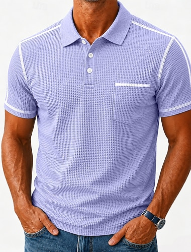  Per uomo Magliette Polo a Nido d'Ape Testurizzato Casuale Lavoro Bavero Manica Corta Essenziale Moderno Semplice Bottoni Traspirante Primavera & Estate Blu Blu marino Viola Verde Magliette Polo a